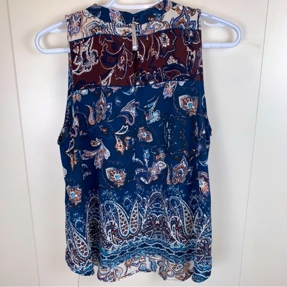 Elodie Boho Paisley Navy Burgundy Sleeveless A-Line Swingy Blouse Tunic Top sz M - Picture 3 of 6